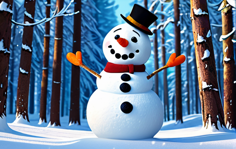 Olaf the snowman with a wide, innocent smile, looking at a single, delicate snowflake on his carrot nose with immense curiosity. He stands in a serene, magical winter forest with soft, glistening snow on pine trees and a subtle sparkle in the air. The scene is illuminated by gentle, natural daylight, emphasizing his well-formed snow body, perfect anatomy, and correct proportions. The overall image is heartwarming and whimsical, appropriate content, safe for work, fully clothed, family-friendly, professional photography, high quality.